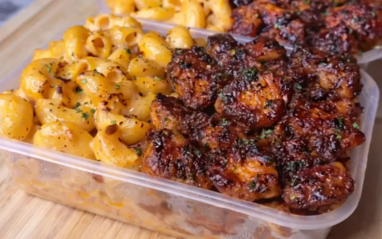 High Protein Honey Garlic Butter Chicken Mac n Cheese meal prep Idea