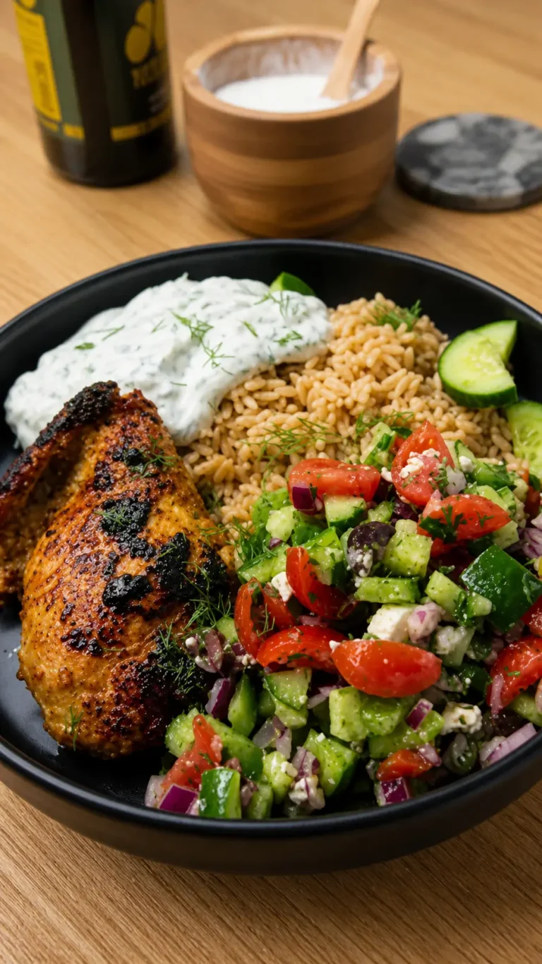 High protein Greek chicken and rice bowl