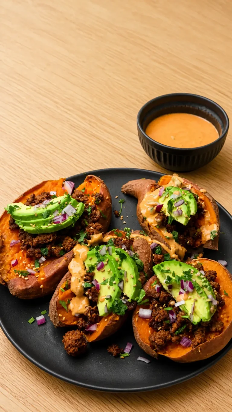 Saucy stuffed chipotle beef sweet potato