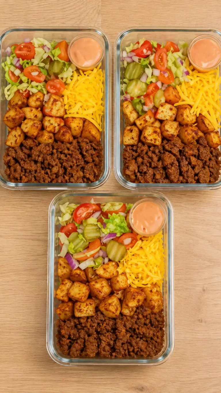 High Protein Cheeseburger Potato Bowls